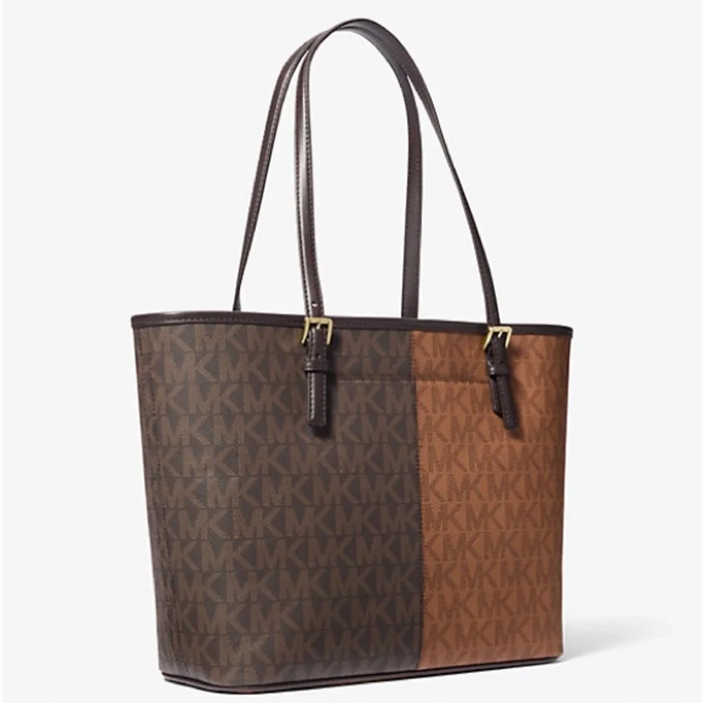 Michael Kors Jet Set Medium Two-Tone Signature Logo Tote Bag